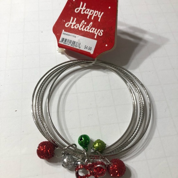 Happy Holidays bracelets bangles bells multi color silver set of 2 new sets jewe - Picture 3 of 10